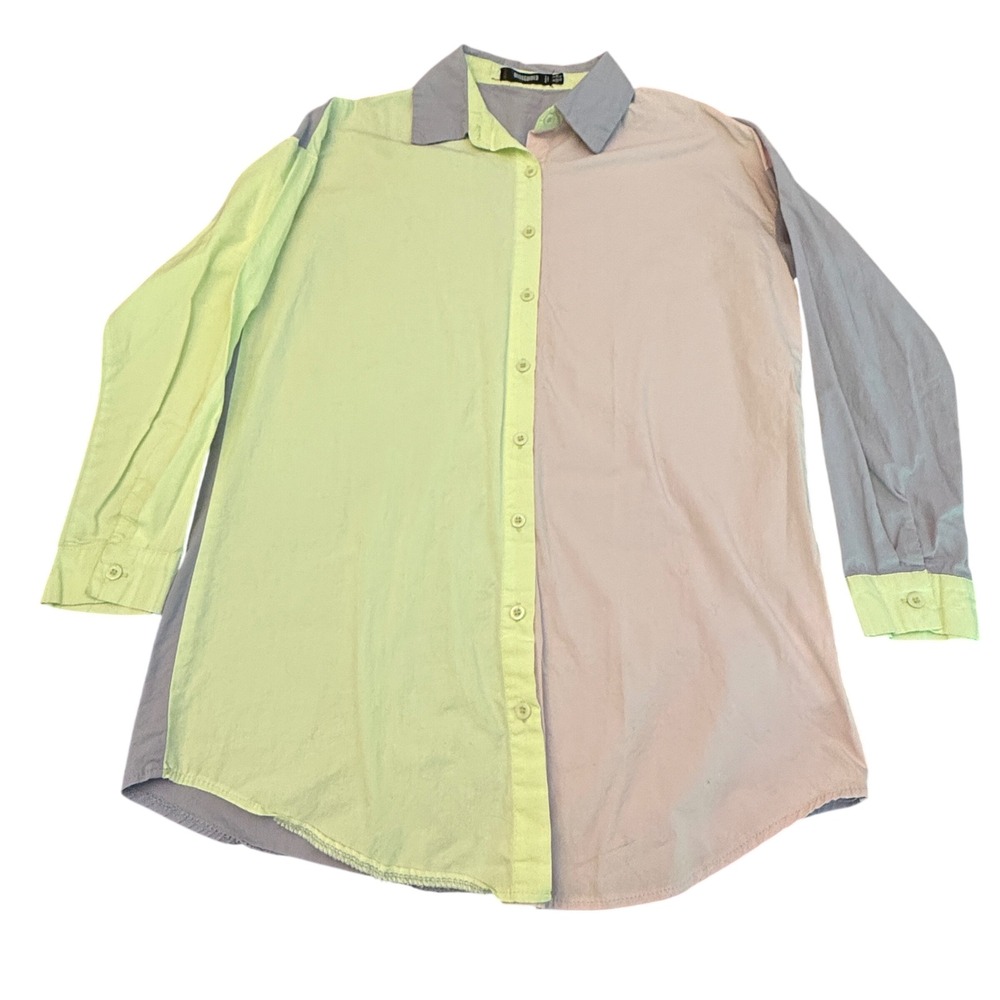 Missguided Womens Colorblock Button Down Shirt Pastel Yellow Pink Purple Size 6